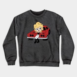 Hot Rod Hottie, Hot Rod Cartoon, Girl On Car Crewneck Sweatshirt